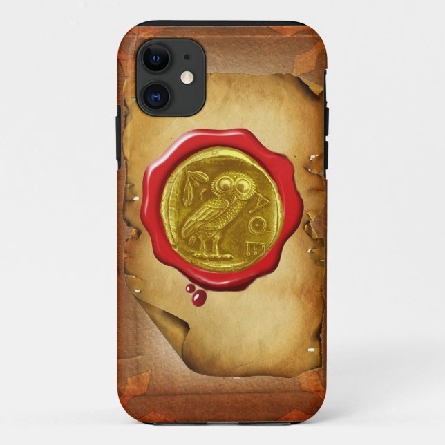 Funda De Case-Mate Para iPhone pergamino ANTIQUE OWL GOLD YELLOW RED WAX SEAL (Reverso)