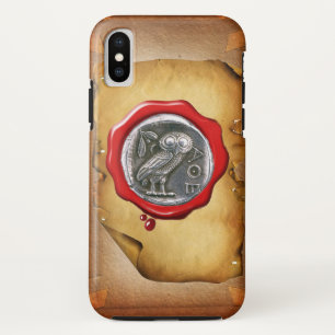 title_seo2 pergamino ANTIQUE OWL SILVER RED WAX SEAL