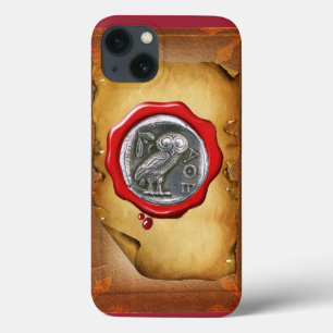 title_seo2 pergamino ANTIQUE OWL SILVER RED WAX SEAL