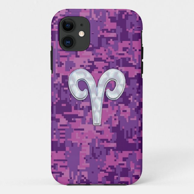 Funda De Case-Mate Para iPhone Perla como Aries Zodiac Rosa Fuchsia Camo Digital (Reverso)