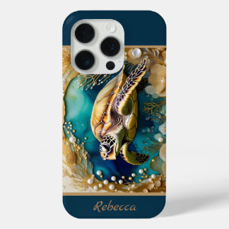 Funda Para iPhone 15 Pro Perlas de oro de la tortuga Ocean Life SeaLife