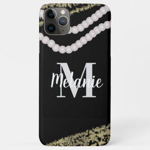 Funda Para iPhone 11 Pro Max Perlas Modernas y Nombre con Brillo