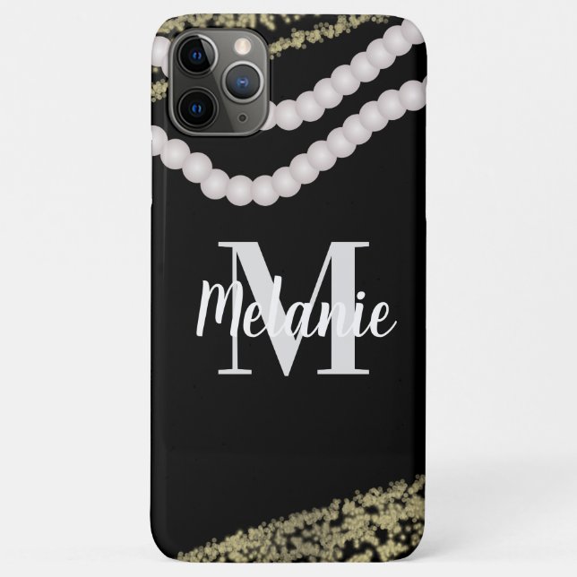 Funda De Case-Mate Para iPhone Perlas Modernas y Nombre con Brillo (Reverso)