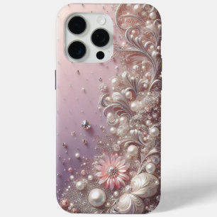 Funda Para iPhone 15 Pro Max Perlas rosadas doradas modernas elegantes y lindas