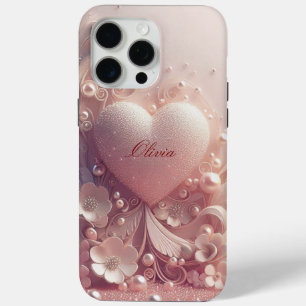 Funda Para iPhone 15 Pro Max Perlas rosadas doradas modernas elegantes y lindas