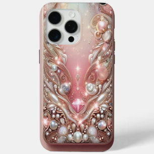 Funda Para iPhone 15 Pro Max Perlas rosadas doradas modernas elegantes y lindas