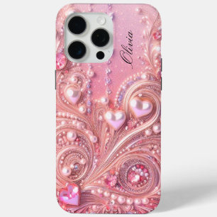 Funda Para iPhone 15 Pro Max Perlas rosadas modernas elegantes y lindas para el