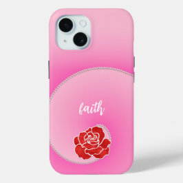 Funda Para iPhone 15 Perlas rosadas y gradiente de espiral rosa rojo