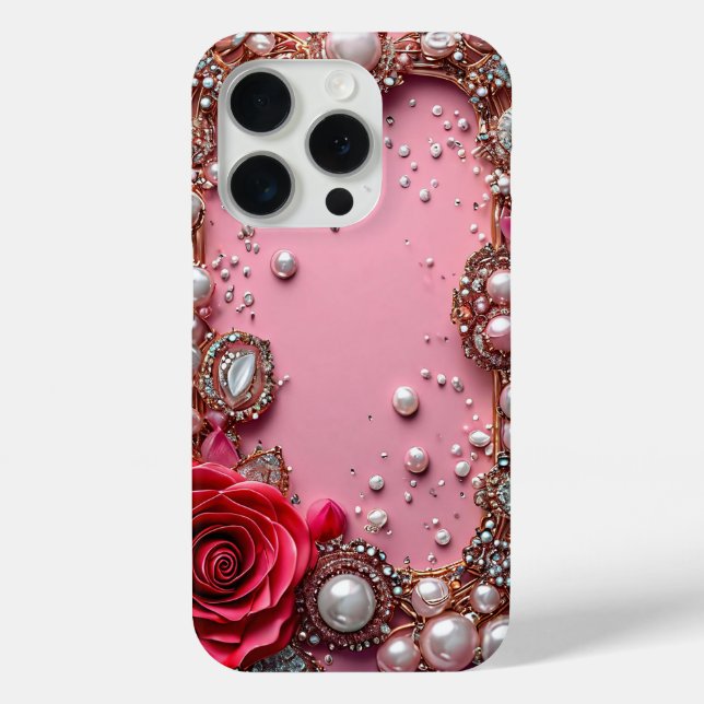 Funda De Case-Mate Para iPhone Perlas y una Rosa Roja Detallada (Reverso )