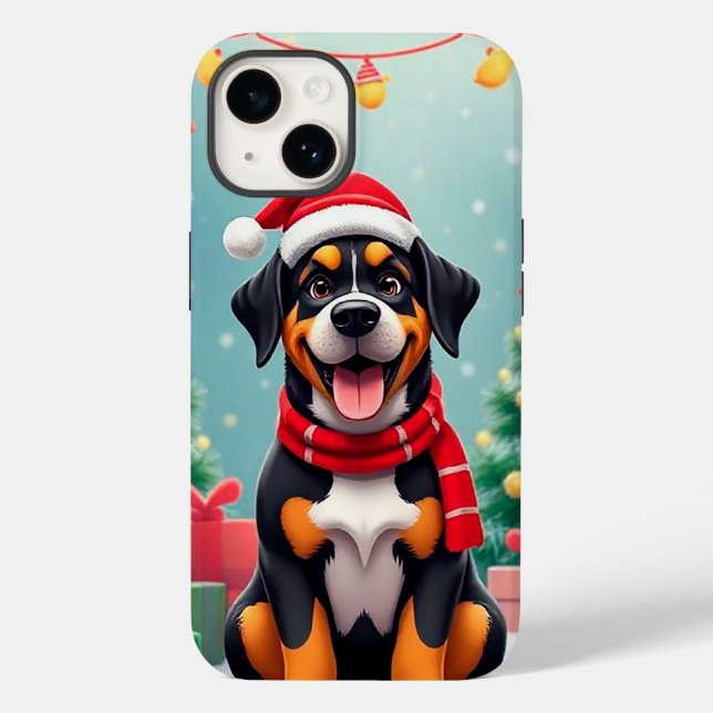 Funda De Case-Mate Para iPhone Perrito Adorable con Gorro de Santa (Reverso )