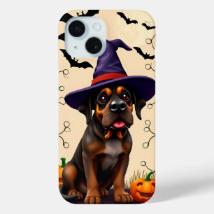 Funda Para iPhone 15 Perrito Adorable con Sombrero de Bruja