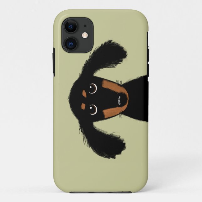 Funda De Case-Mate Para iPhone Perrito de pelo largo lindo del Dachshund (Reverso)