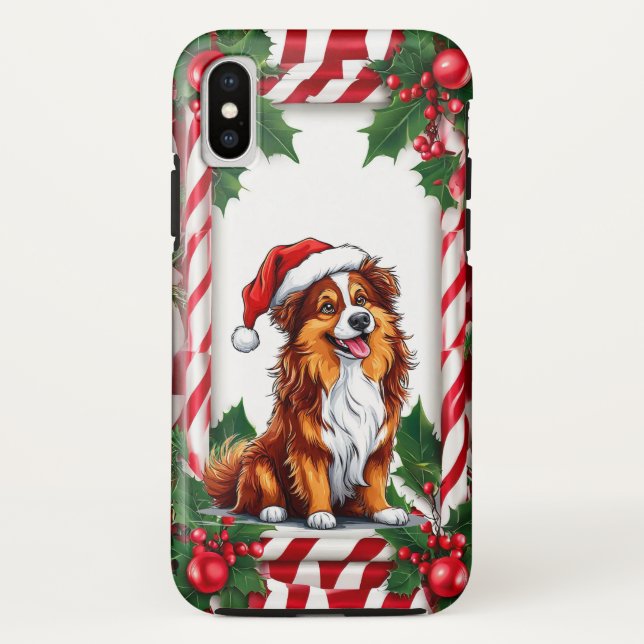 Funda De Case-Mate Para iPhone Perrito navideño adorable (Reverso)
