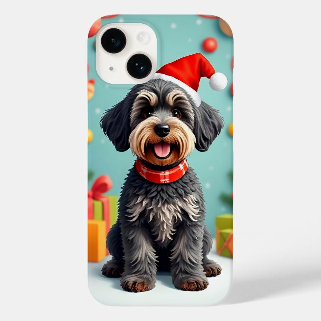 Funda De Case-Mate Para iPhone Perro Adorable con Gorro de Santa (Reverso )