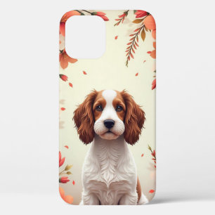 Funda Para iPhone 12 Perro adorable y tranquilo en elegante marco flora