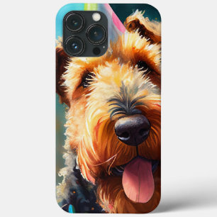 Funda Para iPhone 13 Pro Max Perro Airedale con gorra de cumpleaños y globos