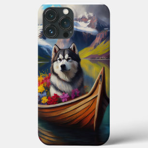Funda Para iPhone 13 Pro Max Perro Alaskan Malamute en Remo: Una Aventura Escén