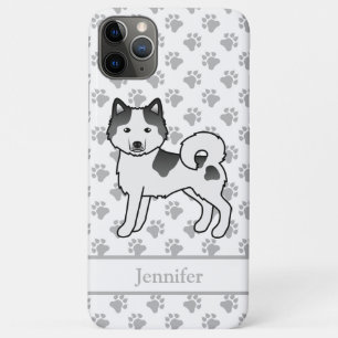 Funda Para iPhone 11 Pro Max Perro Alaskan Malamute Piebald Negro Lindo & Nombr