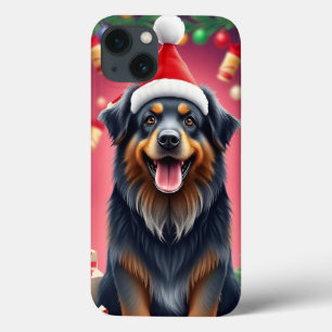 Funda Para iPhone 13 Perro Alegre con Sombrero Rojo de Santa Alegría Na