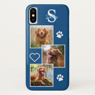 Funda Para iPhone XS Perro azul moderno de 3 Collages de fotos