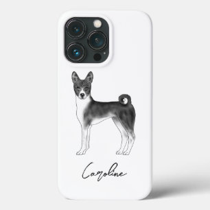 Funda Para iPhone 13 Pro Perro Basenji Lindo en Negro y Blanco & Nombre Per