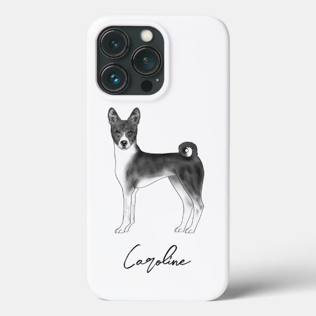 Funda De Case-Mate Para iPhone Perro Basenji Lindo en Negro y Blanco & Nombre Per (Reverso )