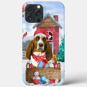 Funda Para iPhone 13 Pro Max Perro Basset Hound en la nieve Casa de perro de Na