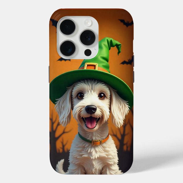 Funda De Case-Mate Para iPhone Perro blanco alegre de Halloween (Reverso )