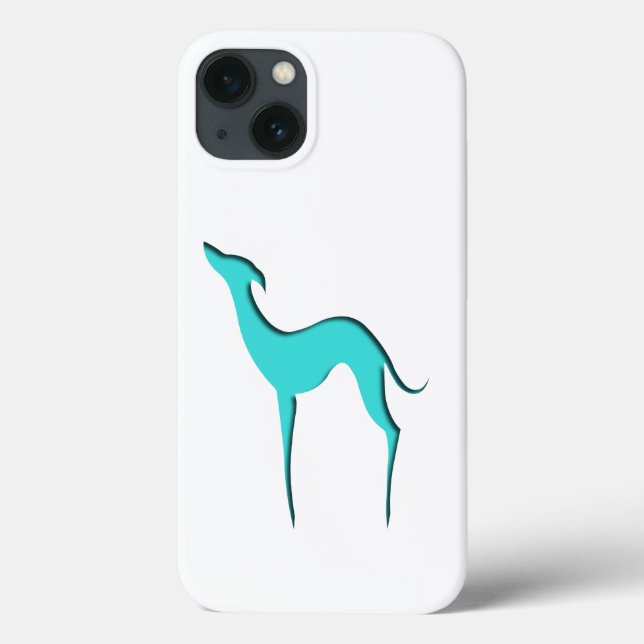Funda De Case-Mate Para iPhone Perro blanco de Greyhound Silueta turquesa elegant (Reverso)