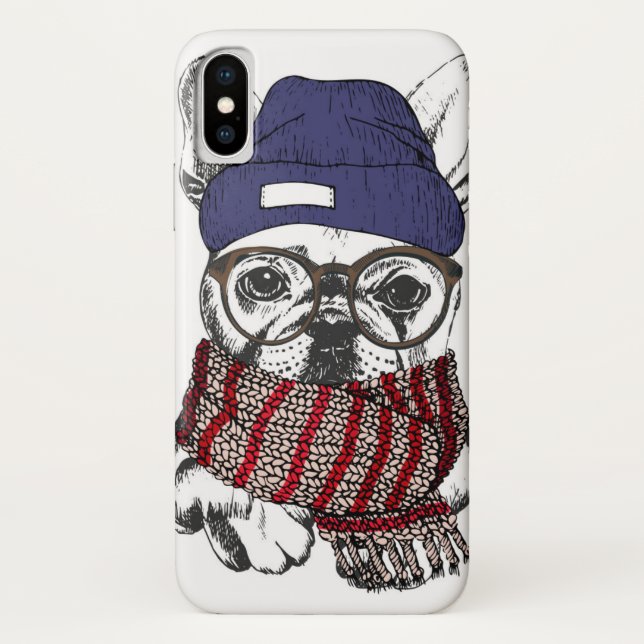 Funda De Case-Mate Para iPhone Perro Bull francés Hipster (Reverso)