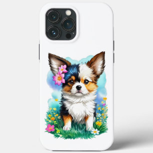 Funda Para iPhone 13 Pro Max Perro cachorro chihuahua con flores