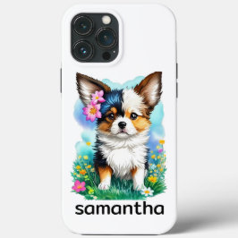 Funda Para iPhone 13 Pro Max Perro cachorro chihuahua con flores