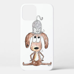 Funda Para iPhone 12 Perro caprichoso con gato en la cabeza