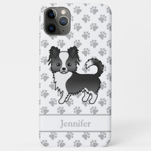 Funda Para iPhone 11 Pro Max Perro Chihuahua de Abrigo Largo Blanco y Negro & N