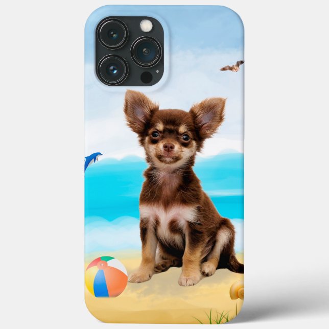 Funda De Case-Mate Para iPhone Perro Chihuahua en la playa (Reverso )