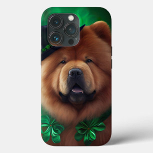 Funda Para iPhone 13 Pro Perro Chow Chow con vestido de San Patricio