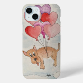 Funda Para iPhone 15 Mini Perro con globos cardíacos