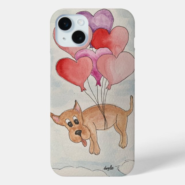 Funda De Case-Mate Para iPhone Perro con globos cardíacos (Reverso )