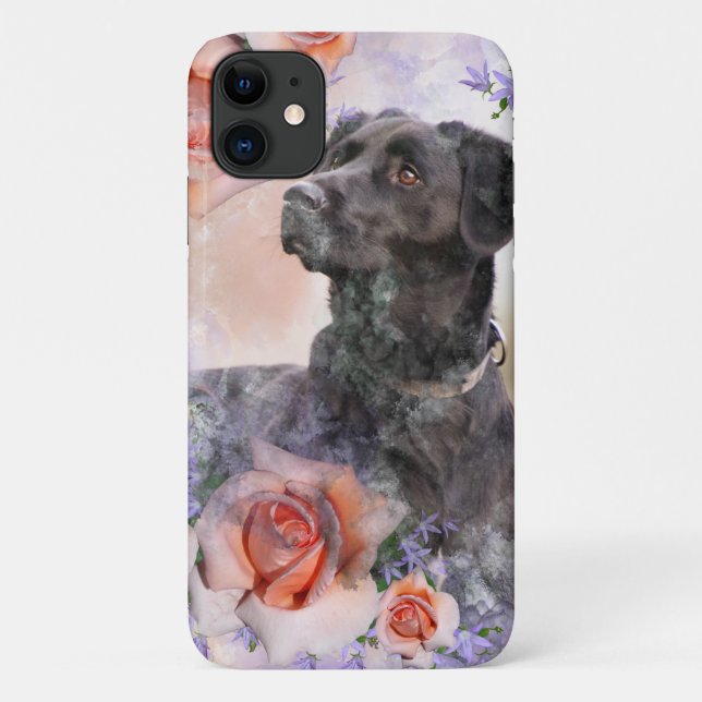 Funda De Case-Mate Para iPhone Perro con Rosas (Reverso)