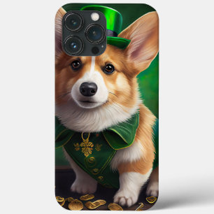 Funda Para iPhone 13 Pro Max Perro Corgi con vestido de San Patricio