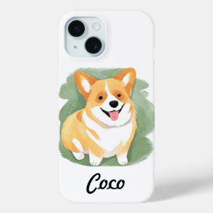 Funda Para iPhone 15 Perro Corgi   Nombre Personalizado Agua Fuerte Lin