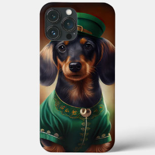 Funda Para iPhone 13 Pro Max Perro Dachshund con Disfraz del Día de San Patrici