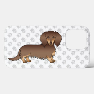 Funda Para iPhone 13 Pro Perro Dachshund de pelo largo de chocolate y bronc