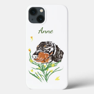 Funda Para iPhone 13 Perro Dachshund, patrón Mascotas, arte de primaver
