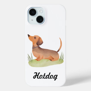 Funda Para iPhone 15 Perro Dachshund   Perro Nombre Personalizado Acuar