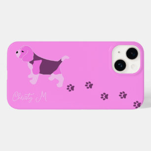 FUNDA PARA iPhone 14 DE Case-Mate PERRO DE BEAGE ROSA EN ROSA CON NOMBRE DE IMPRESIÓ