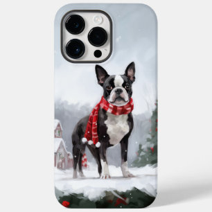 Funda Para iPhone 14 Pro Max De Case-Mate Perro de Boston Terrier en Navidades de Nieve