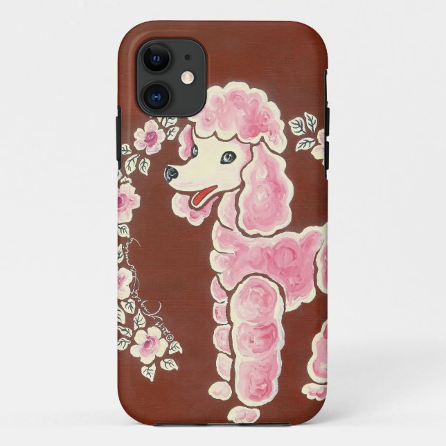 Funda De Case-Mate Para iPhone Perro de caniche rosado femenino lindo (Reverso)
