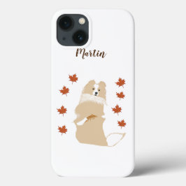 Funda Para iPhone 13 Perro de Collie, hojas de otoño