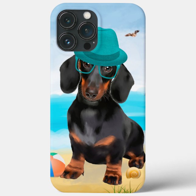 Funda De Case-Mate Para iPhone Perro de Dachshund en la playa (Reverso )